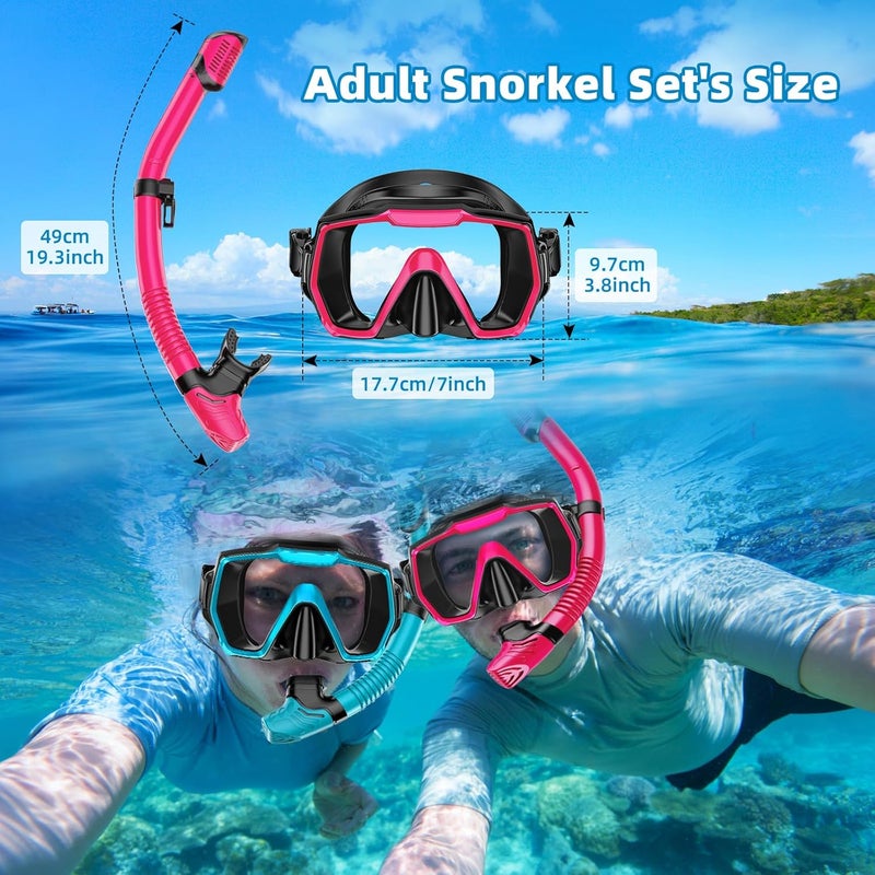 Honlanor Snorkel Set Adults Snorkeling Gear Anti-Leak and Anti-Fog Tempered Glass Lens Panoramic View Swim Mask Dry Top Snorkel Kit for Snorkeling Scuba Diving Swimming Travel with Carry Bag - Image 2